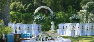 Villa garden set up for wedding