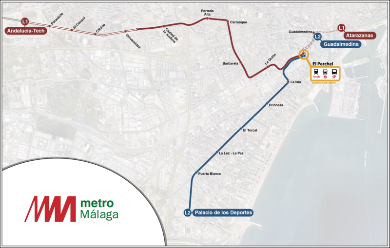 Line 1 and 2 of Malaga Metro